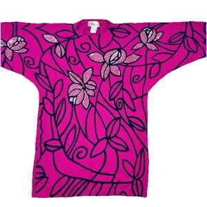 Vintage CP Collection Women's Beaded Lambswool Sweater Fuchsia Pink Floral Small